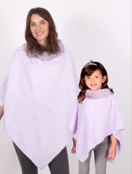 Mom and Kids Zig zag Pattern Faux Fur Poncho